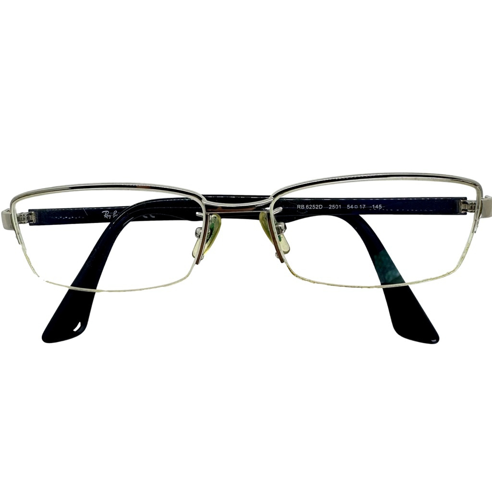 90s Ray Ban Half Rim Eyeglasses Metal Frame  RB6252D Navy Rectangular 54-17-145